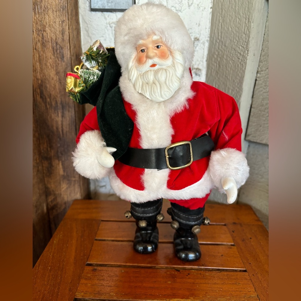 Santa Claus Porcelain Face Hands Doll Christmas Decoration Vintage 11” Tall